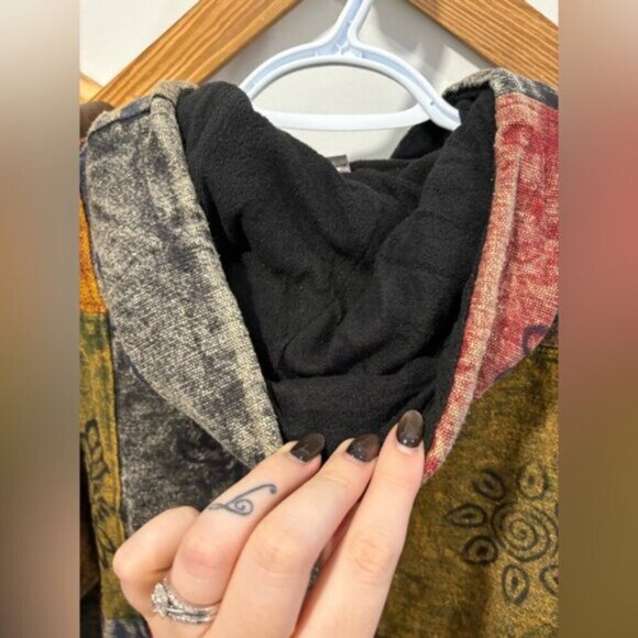 Hippie Boho Vintage Retro Cotton Symbols Fleece Lined Jacket Festival Nepalese - Picture 10 of 11